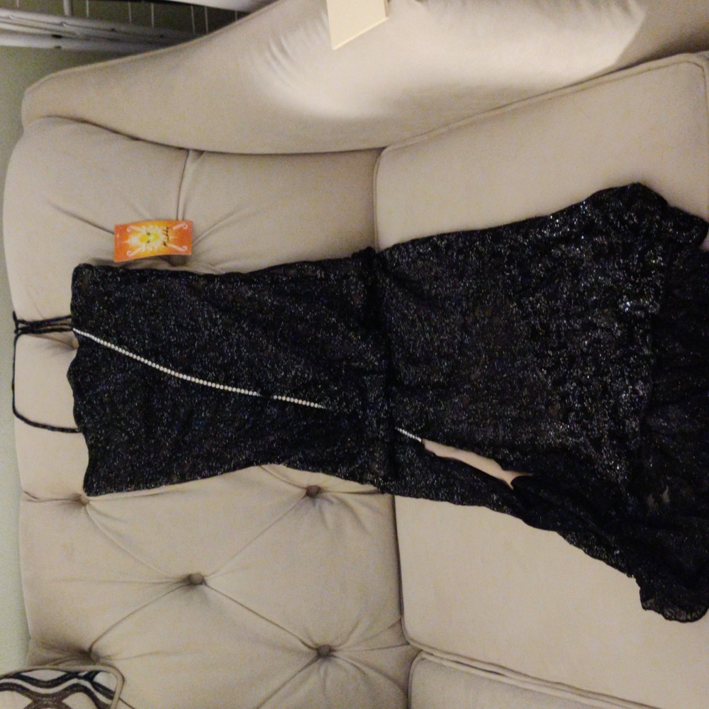 Black Sparkle Dress with Clear Rhinestones, Kitty, Size Small Maxi with Slit